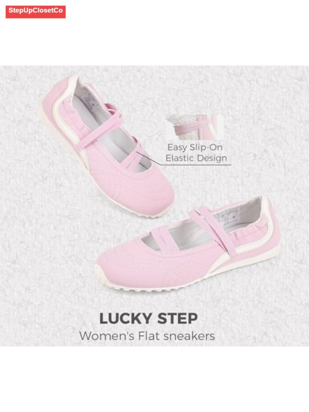 Mary Jane Sneakers Slip On Flats Ballet with Elastic Strap Closed Toe - Picture 5 of 6